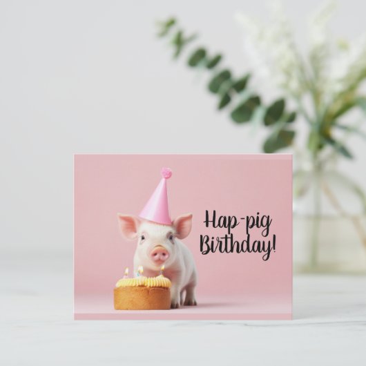 Carte Postale Joyeux anniversaire à cochon ! (Debout devant)