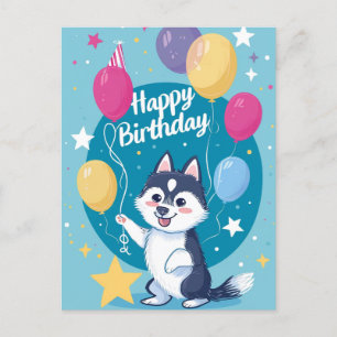 Carte Postale Joyeux anniversaire à Cute Husky