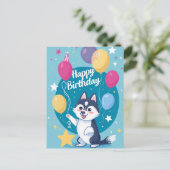 Carte Postale Joyeux anniversaire à Cute Husky (Debout devant)