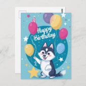 Carte Postale Joyeux anniversaire à Cute Husky (Devant / Derrière)