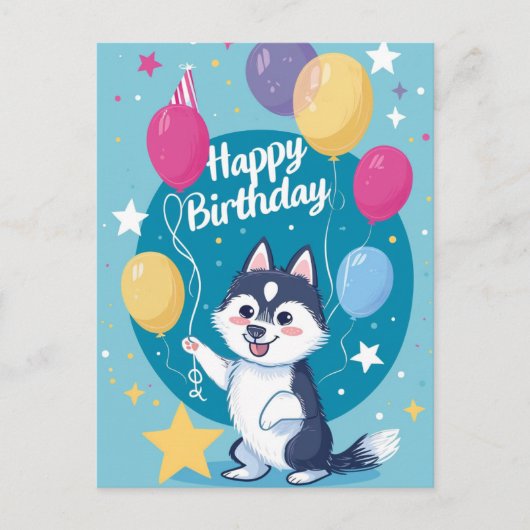Carte Postale Joyeux anniversaire à Cute Husky (Devant)