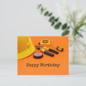 Carte Postale Joyeux anniversaire à Mécanique avec outils plier  (Debout devant)
