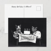 Carte Postale Joyeux anniversaire à Meow | Kitties avec gâteau (Devant / Derrière)