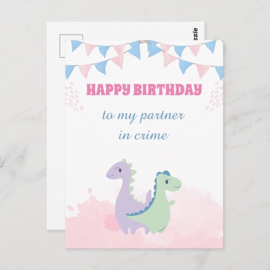 Carte Postale Joyeux anniversaire à mon partenaire en Criminalit (Devant / Derrière)