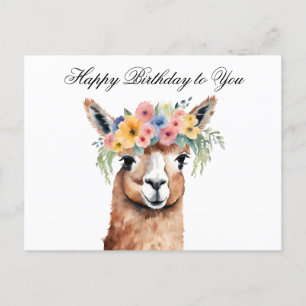 Carte Postale Joyeux Anniversaire à Toi Alpaca avec des Fleurs 