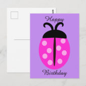 Carte Postale Joyeux Anniversaire à une jolie coccinelle rose (Devant / Derrière)