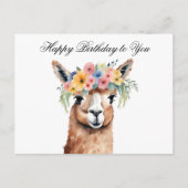 Carte Postale Joyeux anniversaire à vous Alpaca avec fleurs (Devant)