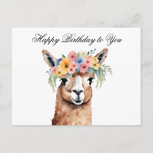 Carte Postale Joyeux anniversaire à vous Alpaca avec fleurs (Devant)