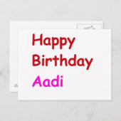 Carte Postale Joyeux anniversaire Aadi (Devant / Derrière)