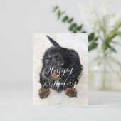 Carte Postale Joyeux anniversaire adorable chiot teckel noir (Debout devant)