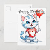 Carte Postale Joyeux Anniversaire Adorable Petit Chat Kitty Chat (Devant / Derrière)
