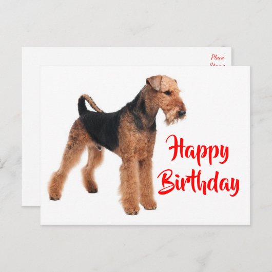 Carte Postale Joyeux Anniversaire Airedale Terrier Chien chiot (Devant / Derrière)