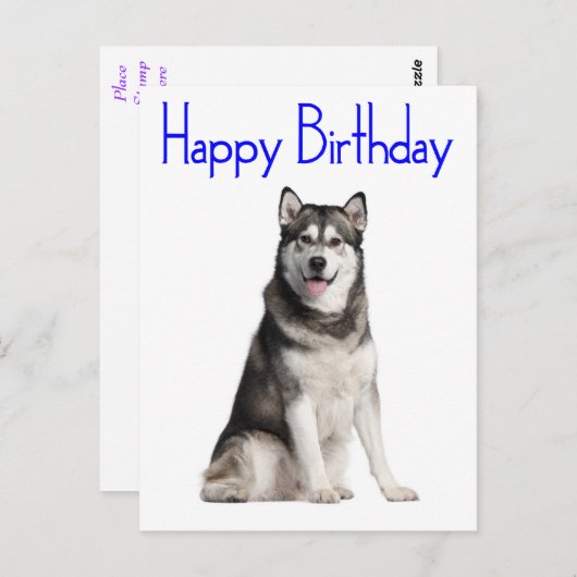 Carte Postale Joyeux Anniversaire Alaskan Malamute Chien Chien C (Devant / Derrière)