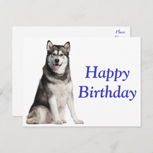 Carte Postale Joyeux Anniversaire Alaskan Malamute Chien Chien C (Devant / Derrière)