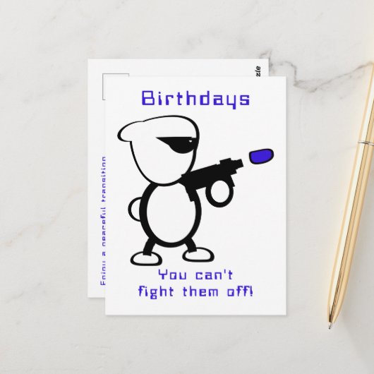 Carte Postale Joyeux Anniversaire Alien Combattant (Devant/Arrière en situation)