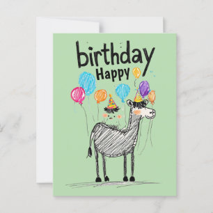 Carte Postale Joyeux Anniversaire Amusant avec un Cheval Mignon 