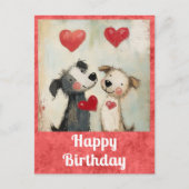 Carte Postale Joyeux Anniversaire Aquarelle Chien Mignon Coeur (Devant)