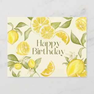 Carte Postale Joyeux Anniversaire Aquarelle Citrons, Fleur de Ci