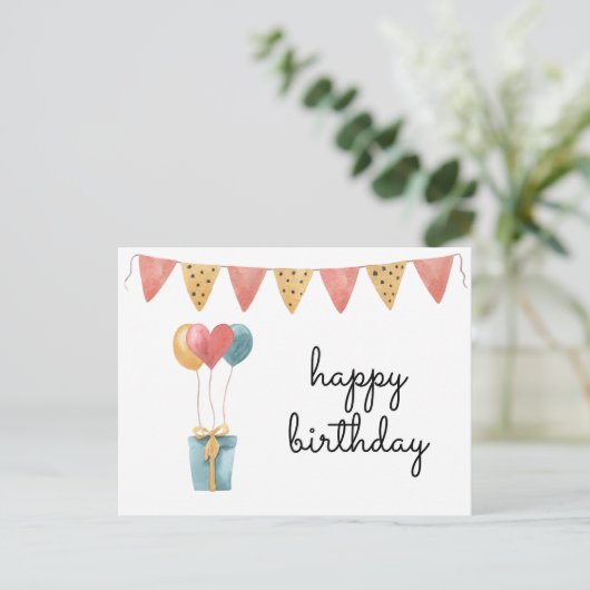 Carte Postale Joyeux Anniversaire Aquarelle Colorée  (Debout devant)