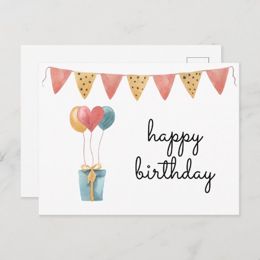 Carte Postale Joyeux Anniversaire Aquarelle Colorée  (Devant / Derrière)