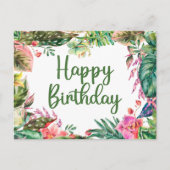 Carte Postale Joyeux Anniversaire Aquarelle Feuilles Tropicales, (Devant)