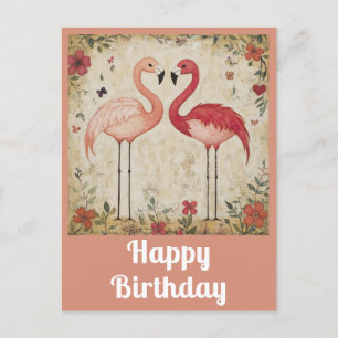 Carte Postale Joyeux Anniversaire Aquarelle Flamant Rose Mignon