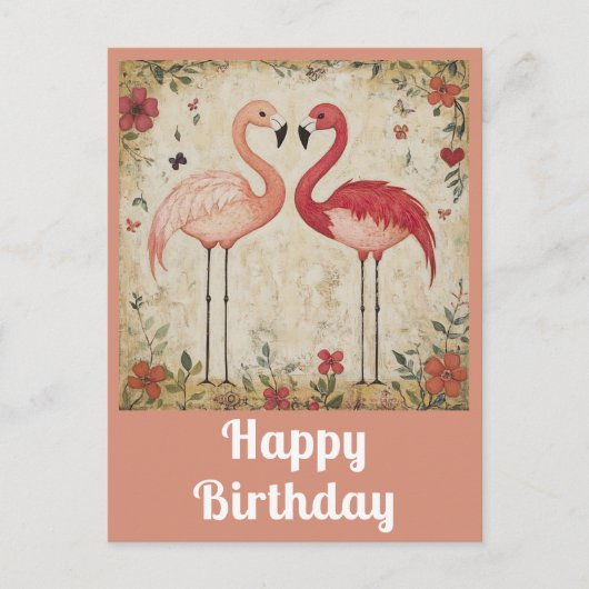 Carte Postale Joyeux Anniversaire Aquarelle Flamant Rose Mignon (Devant)