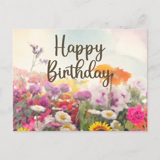 Carte Postale Joyeux Anniversaire Aquarelle Fleurs de l'été sauv (Devant)