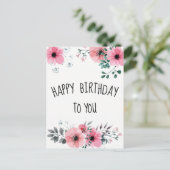 Carte Postale Joyeux Anniversaire Aquarelle Fleurs Roses Jolies (Debout devant)