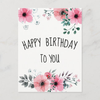 Carte Postale Joyeux Anniversaire Aquarelle Fleurs Roses Jolies