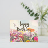 Carte Postale Joyeux Anniversaire Aquarelle Fleurs Sauvages d'Ét (Debout devant)