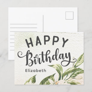 Carte Postale Joyeux Anniversaire Aquarelle Floral Élégant de Ve