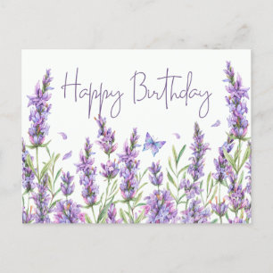 Carte Postale Joyeux anniversaire aquarelle Lavande Fleurs