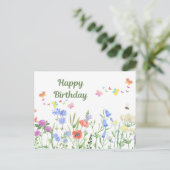 Carte Postale Joyeux Anniversaire Aquarelle Prairie de Fleurs Sa (Debout devant)