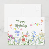 Carte Postale Joyeux Anniversaire Aquarelle Prairie de Fleurs Sa (Devant / Derrière)
