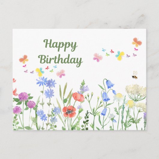 Carte Postale Joyeux Anniversaire Aquarelle Prairie de Fleurs Sa (Devant)