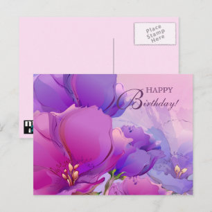 Carte Postale Joyeux anniversaire. Aquarelle rose Lilac Floral