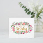 Carte Postale Joyeux Anniversaire Aquarelle Roses Roses  (Debout devant)