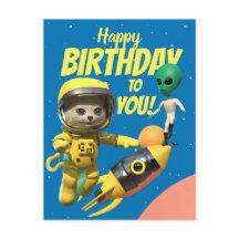 Carte postale joyeux anniversaire astronaute et ex