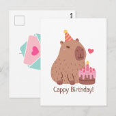 Carte Postale Joyeux anniversaire au capybara mignon et gâteau (Devant / Derrière)