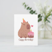 Carte Postale Joyeux anniversaire au capybara mignon et gâteau C (Debout devant)