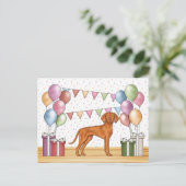 Carte Postale Joyeux Anniversaire au chien Magyar Vizsla pastel  (Debout devant)