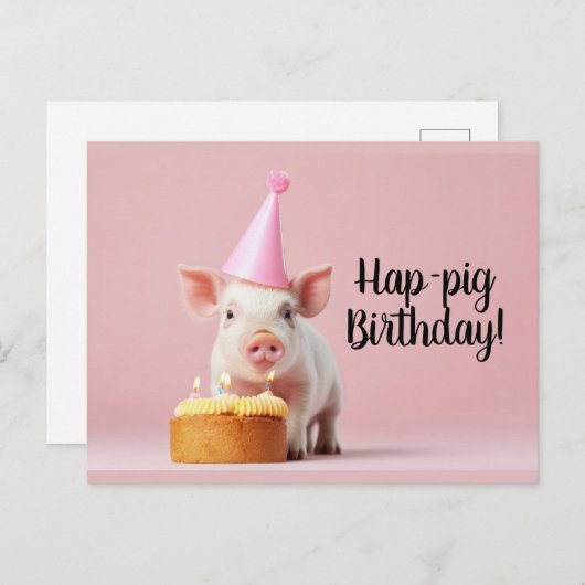 Carte Postale Joyeux anniversaire au cochon ! (Devant / Derrière)