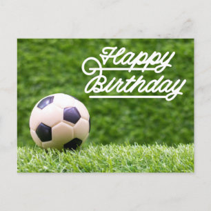 Carte Postale Joyeux Anniversaire au football avec balle sur la 