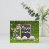 Carte Postale Joyeux anniversaire au golfeur avec une balle de g (Debout devant)