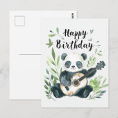 Carte Postale Joyeux anniversaire au Panda à l'aquarelle mignon (Devant / Derrière)