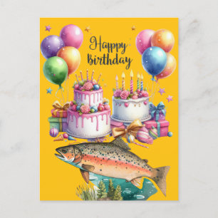 Carte Postale Joyeux anniversaire aux amateurs de pêche 