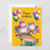 Carte Postale Joyeux anniversaire aux amateurs de pêche (Devant / Derrière)