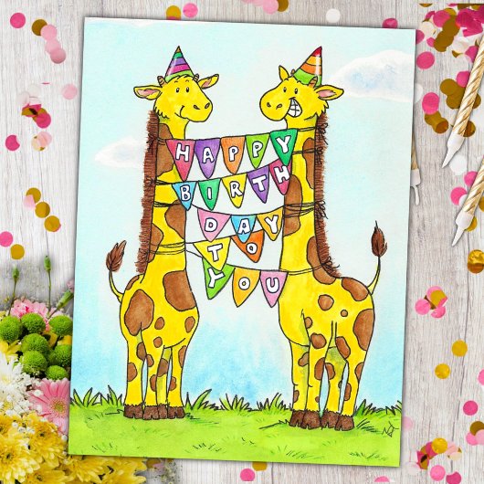 Carte Postale Joyeux Anniversaire aux Girafes