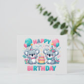 Carte Postale Joyeux anniversaire aux ours koalas mignons (Debout devant)